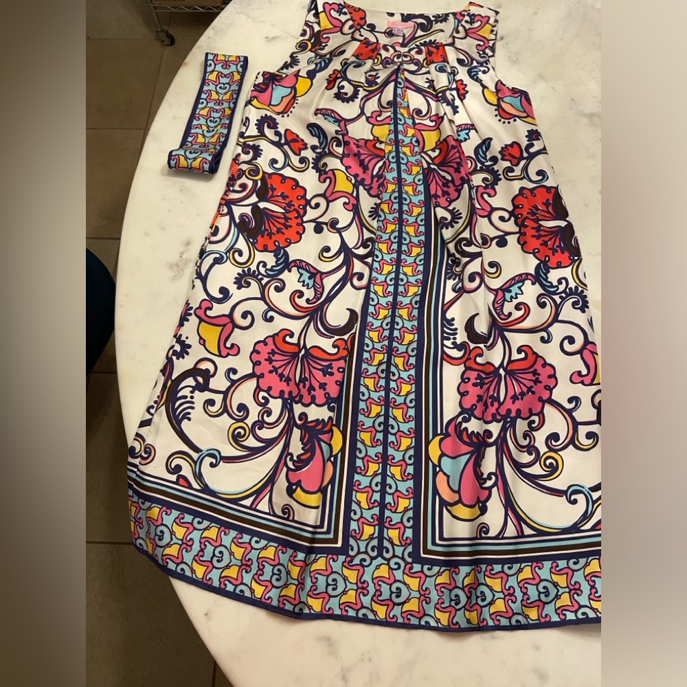 Lilly Pulitzer Colby Engineered White Cameo With Bells Silk Dress w/ Belt